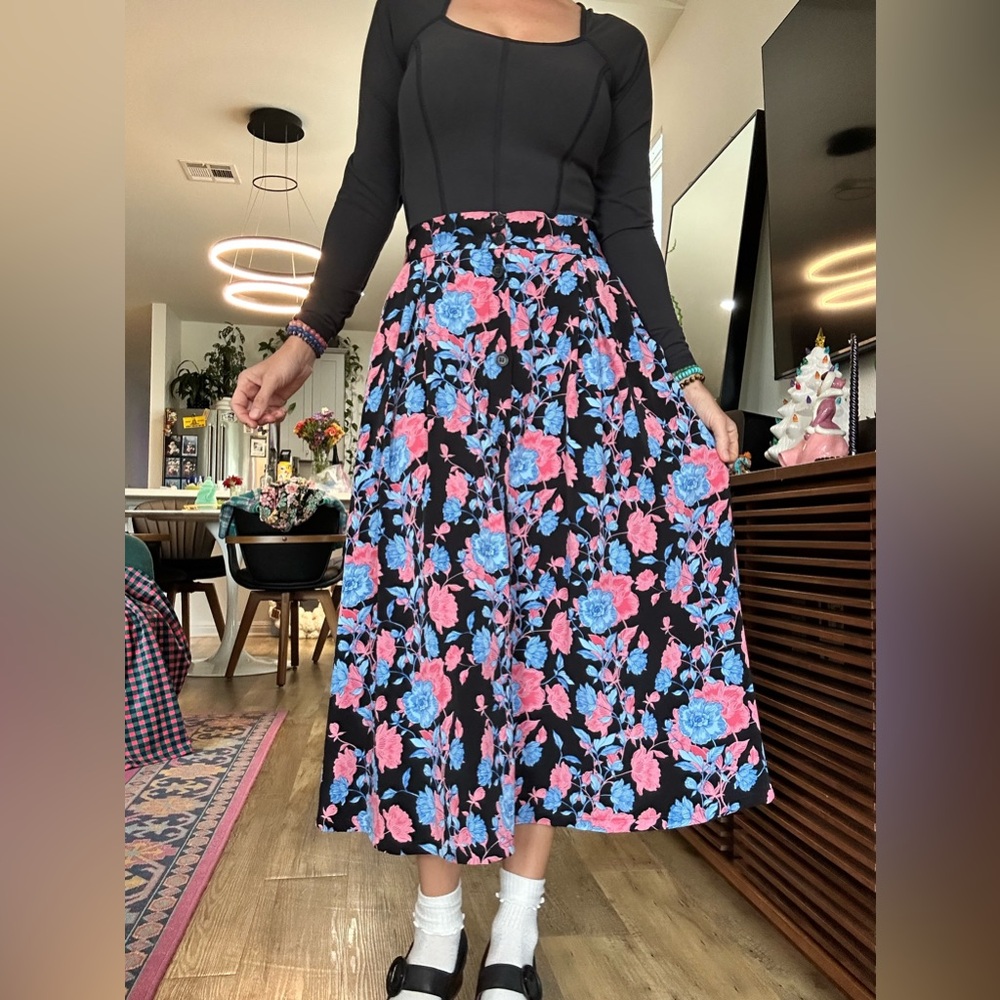 Monki Black Floral A-Line Skirt
